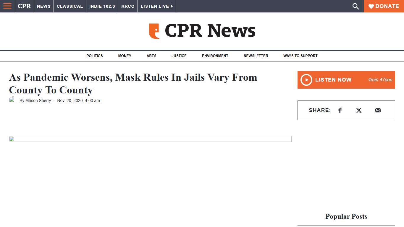 As Pandemic Worsens, Mask Rules In Jails Vary From County To County